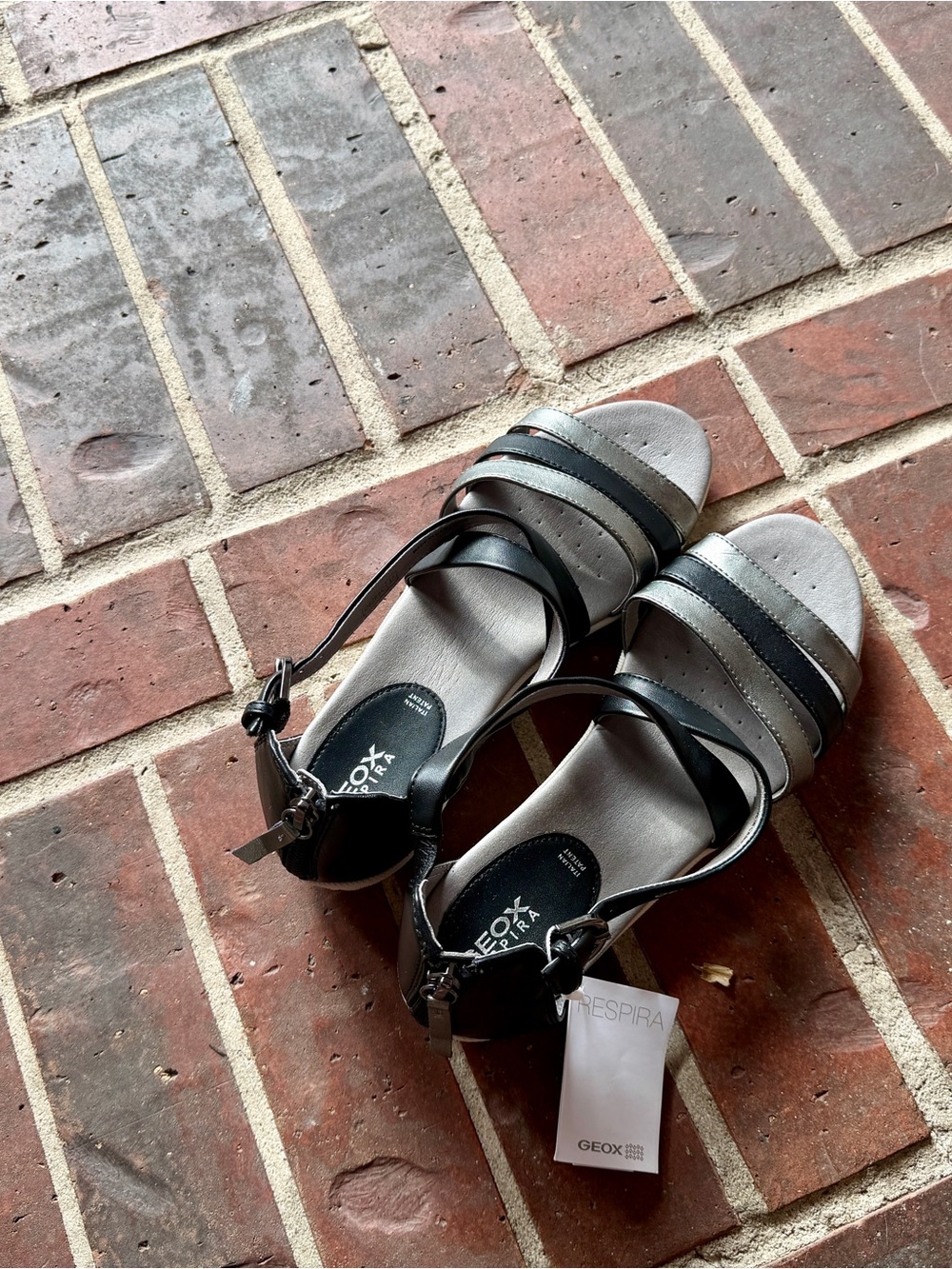 Geox Women's Silver and Black Strappy Sandals